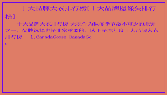 十大品牌大衣排行榜[十大品牌摄像头排行榜]