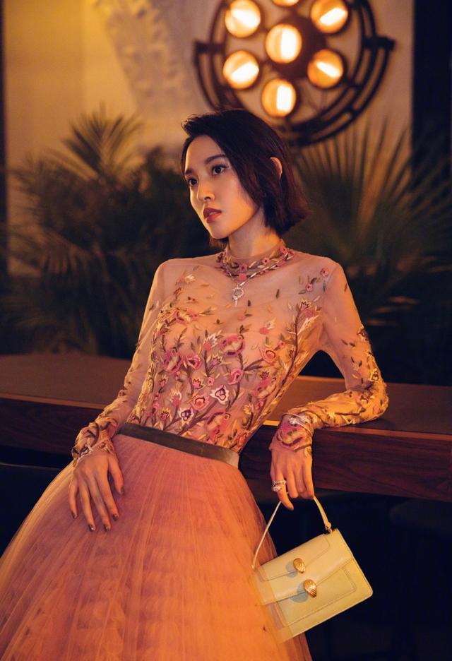 唐艺昕穿透视装美到爆，复古刺绣大气雅致，网友：露胸贴了