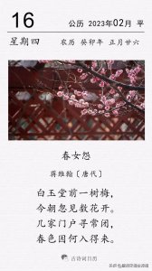 ​蒋维翰《春女怨》：白玉堂前一树梅，今朝忽见数花开