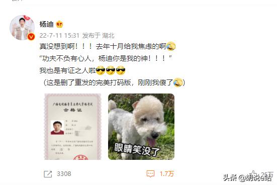 杨迪为何是女主持人（杨迪晒广播电视播音员主持人资格证）(1)