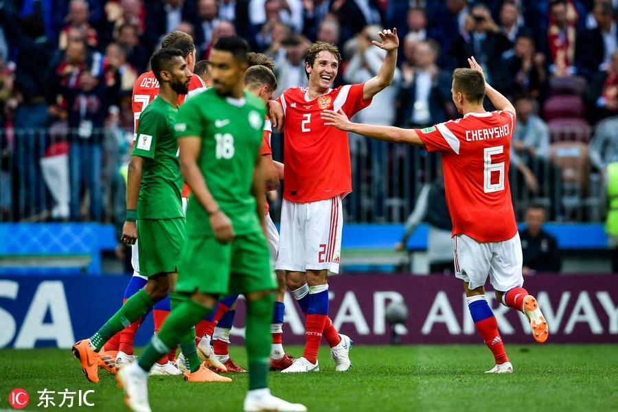 东道主俄罗斯5-0大胜沙特 创世界杯历史揭幕战最大分差